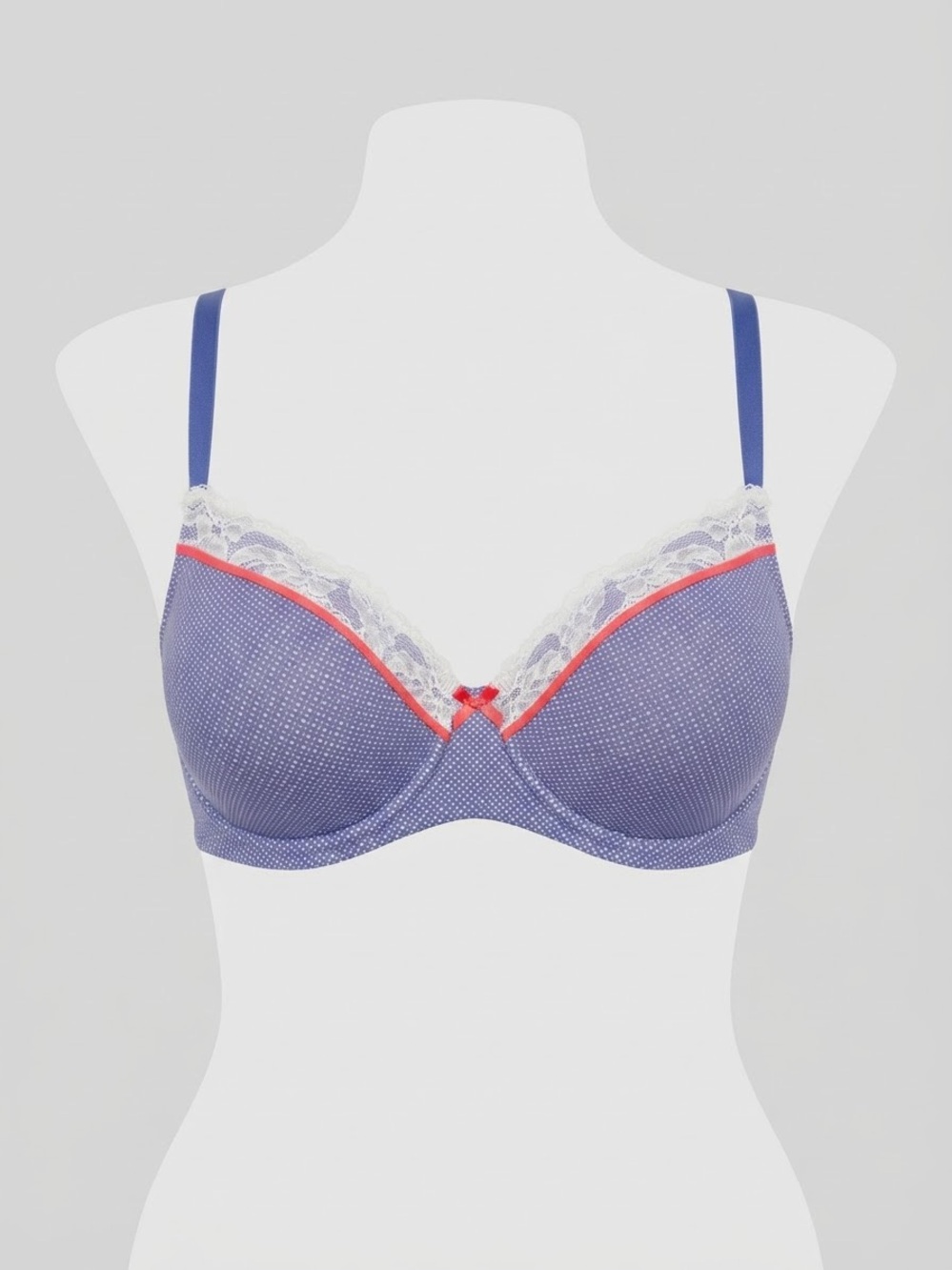 Victoria's Secret Body By Victoria Lined Demi Bra 36DD Blue Polka Dot Lace